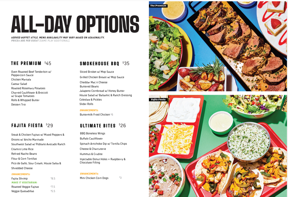 Topgolf food menu